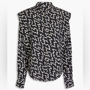 ❗️ ISABEL MARANT Igalki printed stretch-silk shirt black/white button up blouse